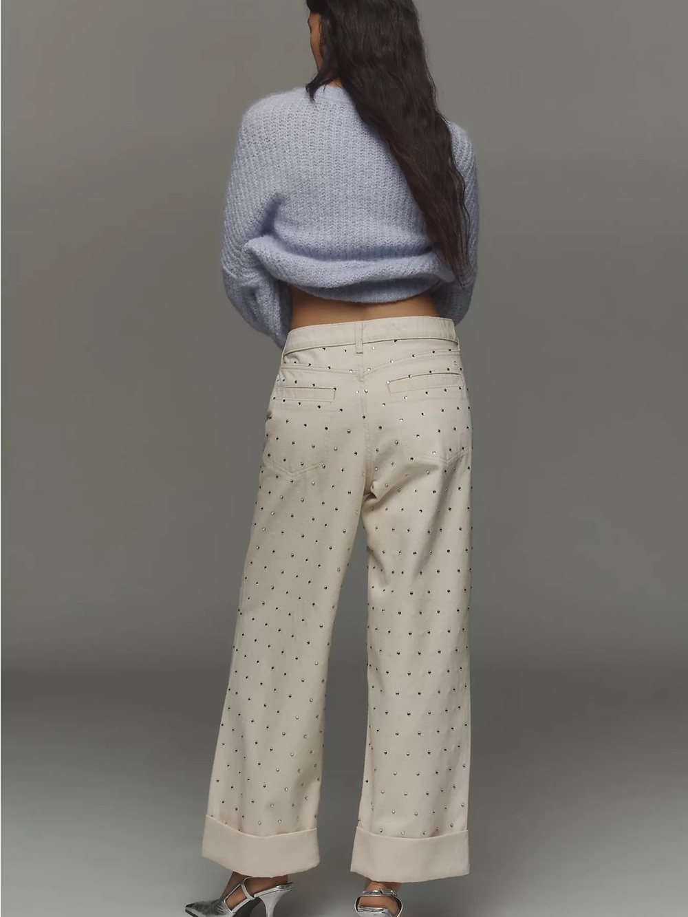 Pilcro Sparkle Relaxed Cuff Jeans cream sz 32 - Picture 3 of 11